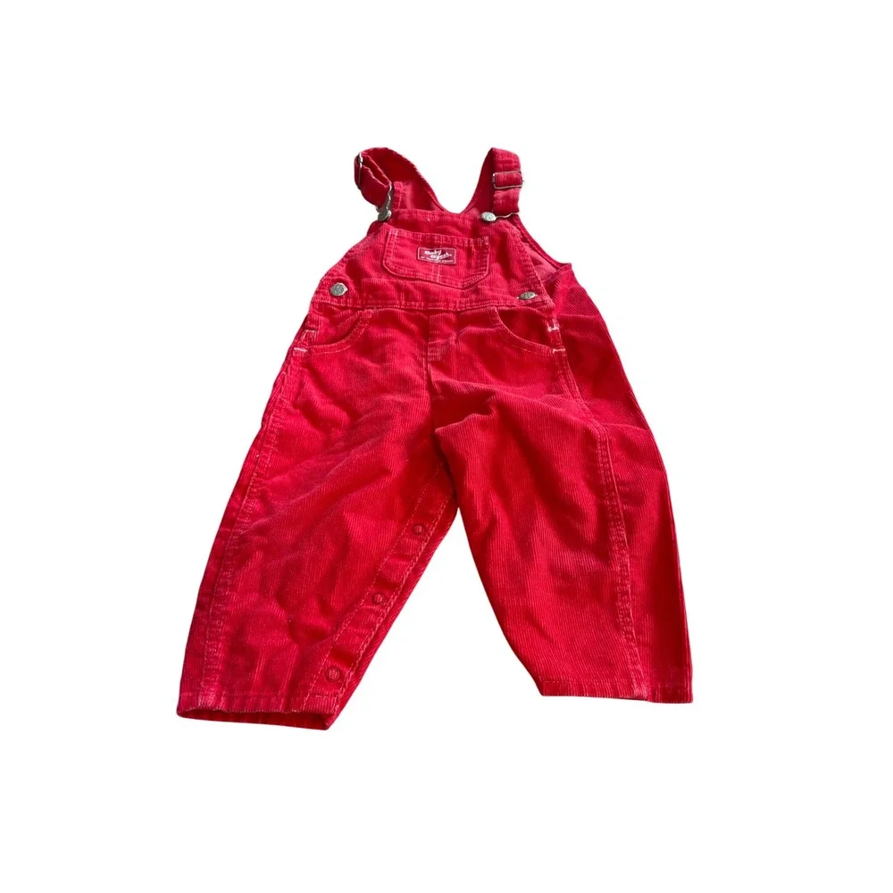 Vtg OshKosh Bgosh Red Corduroy Overalls Boys 18 Months Bib Overalls 18M Red